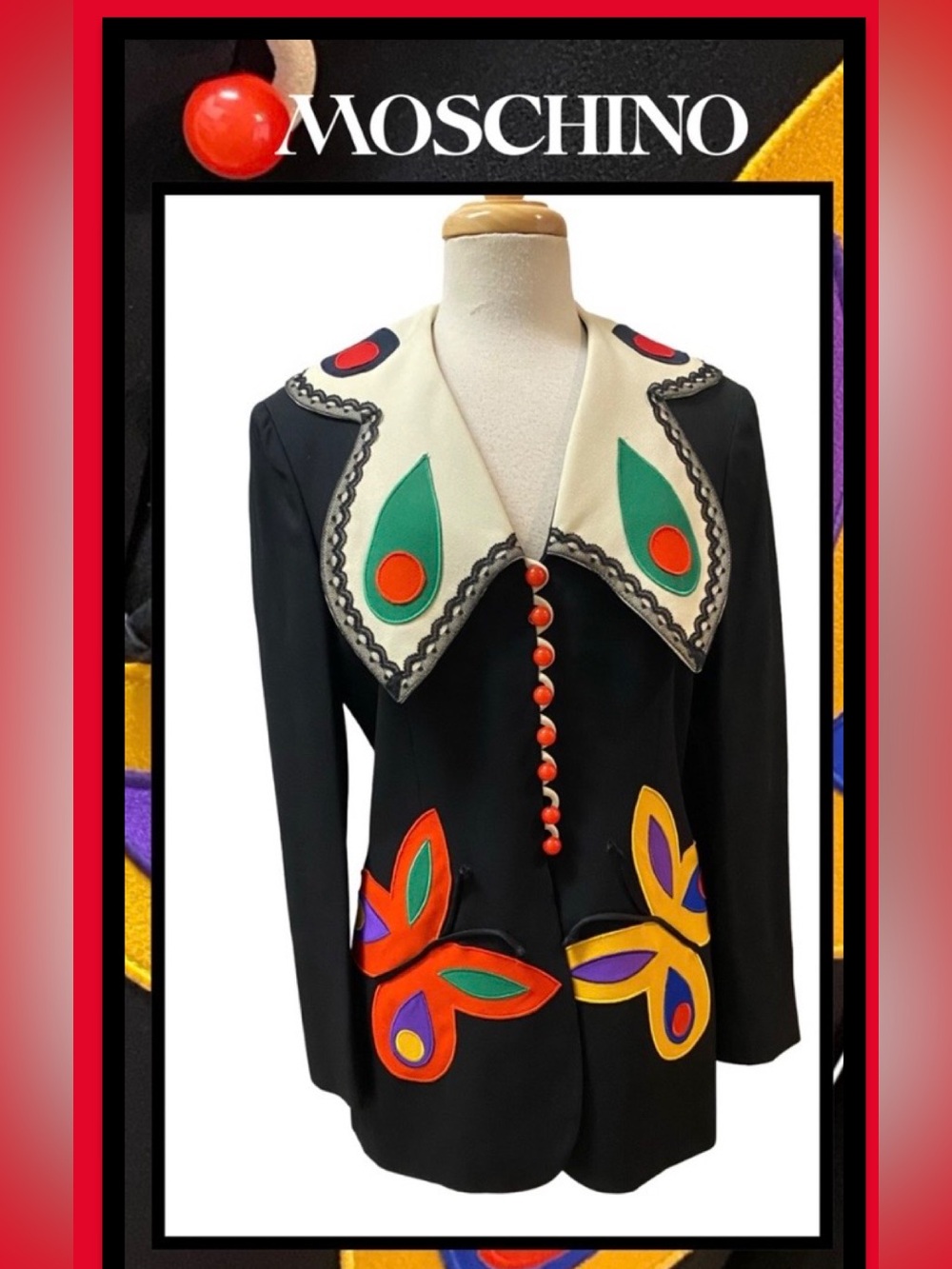MOSCHINO Cheap & Chic Italy Black Butterfly Jacket Sz 46/12 ( fits like a 10) - Picture 5 of 10